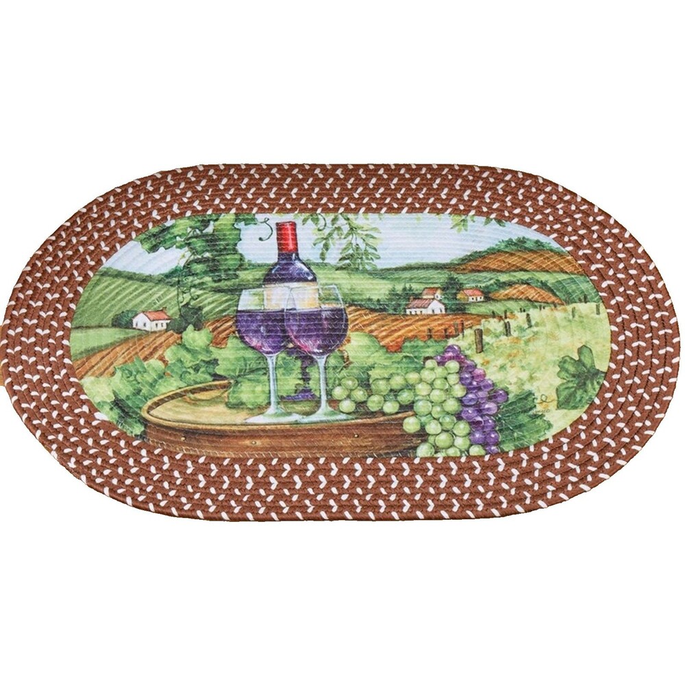 Oval Braided Kitchen Rug (20"x30") WINE & GRAPES,CHARMING WINE COUNTRY & FARM,CE